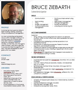 Screenshot of Bruce's Resume